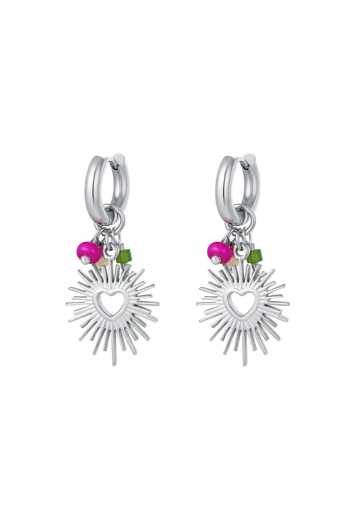 Oorbellen met hart en kralen Goud kleur Stainless Steel