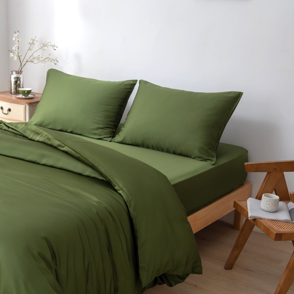 Donkergroen bamboe dekbedovertrek Premium - 400TC Tanboocel - 100% bamboe Deep Moss
