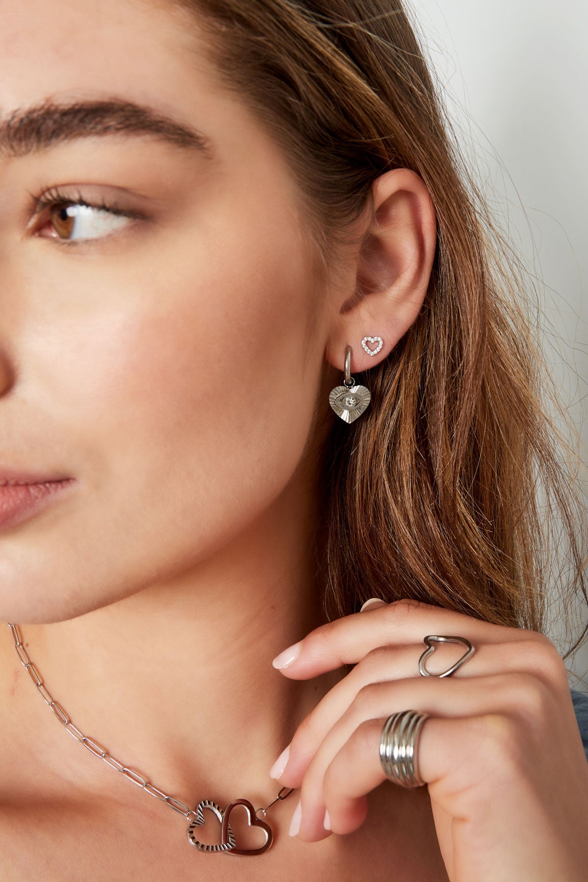 Ear stud heart - Gold Color Copper