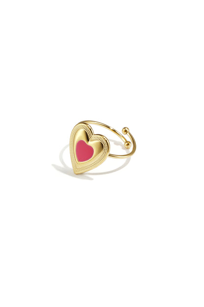 Verstelbare statement ring met gekleurd hart