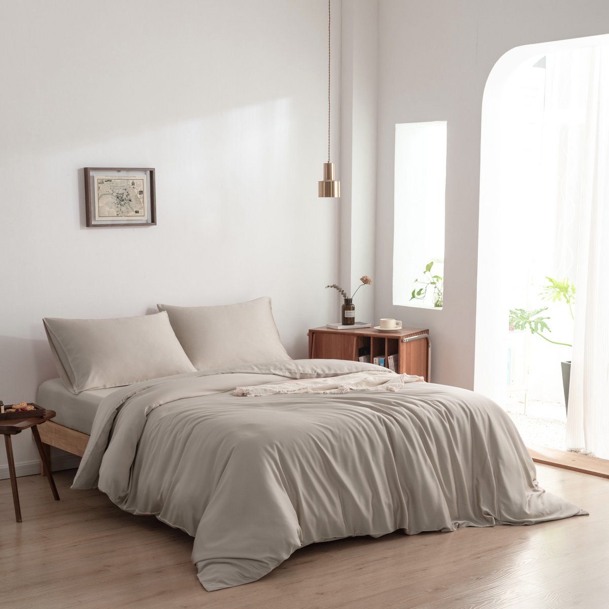 Beige Bamboe Beddengoedset 1-persoons – 400TC Tanboocel - Soft Taupe