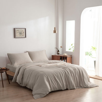 Beige Bamboe Beddengoedset 1-persoons – 400TC Tanboocel - Soft Taupe