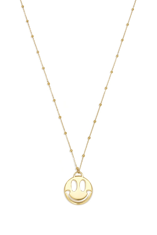 Lange roestvrijstalen ketting met lachend gezichtje, casual en eenvoudig model, dames sieraden