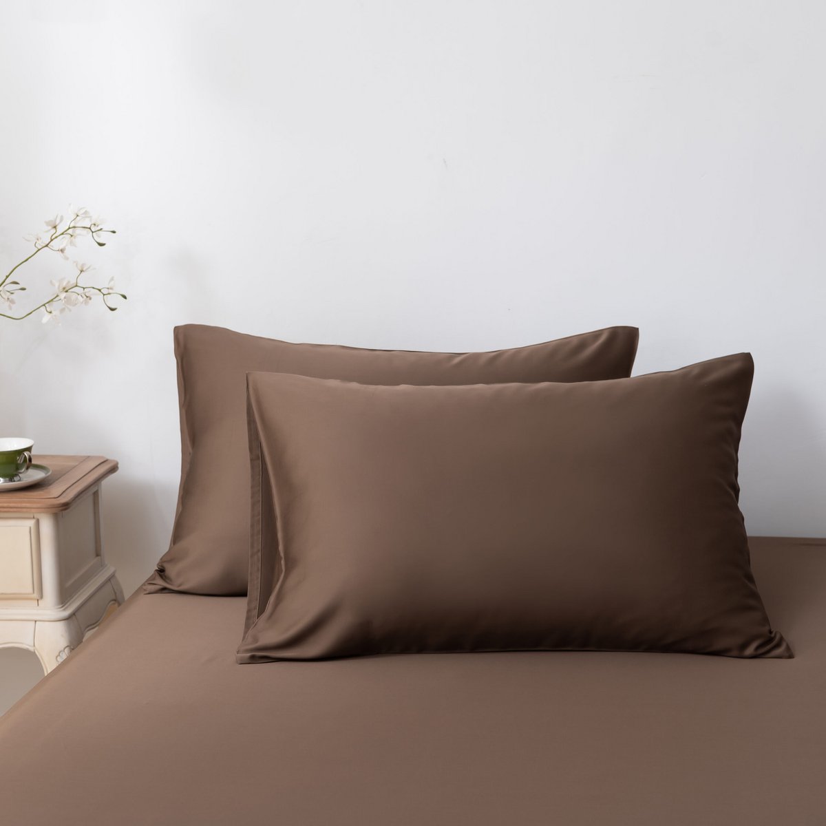 Donkerbruine bamboe kussenslopen Premium - Coffee Brown – Set van 2 – 400TC Tanboocel