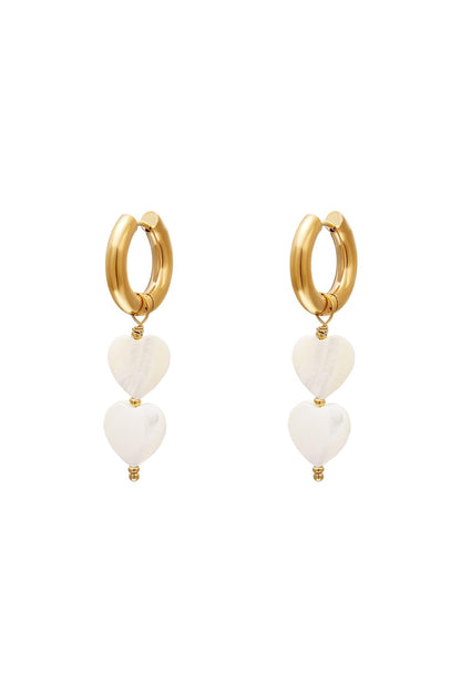 Parelhartjes oorbellen - #summergirls collection Wit Goud kleur Schelpjes