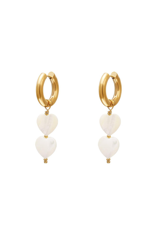 Parelhartjes oorbellen - #summergirls collection Wit Goud kleur Schelpjes
