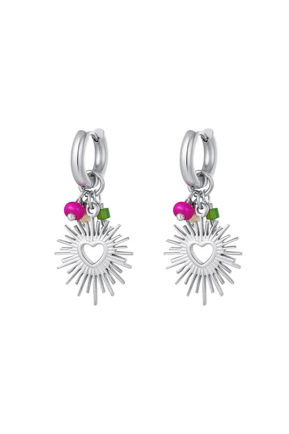 Oorbellen met hart en kralen Goud kleur Stainless Steel