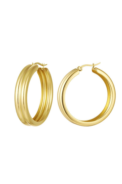 Oorringen met ribbel Goud kleur Stainless Steel