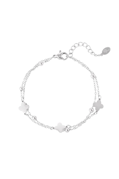 dubbele armband klaver/bolletjes