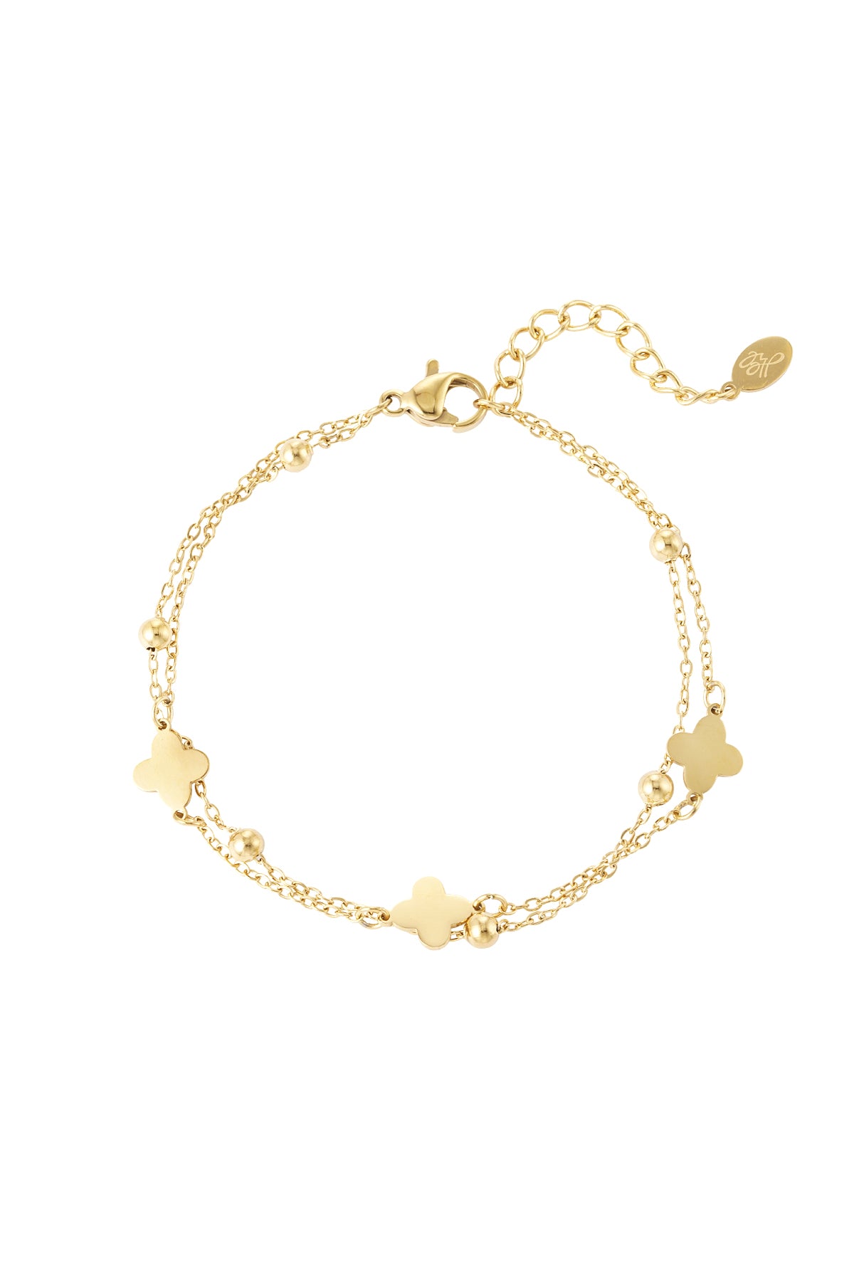 dubbele armband klaver/bolletjes