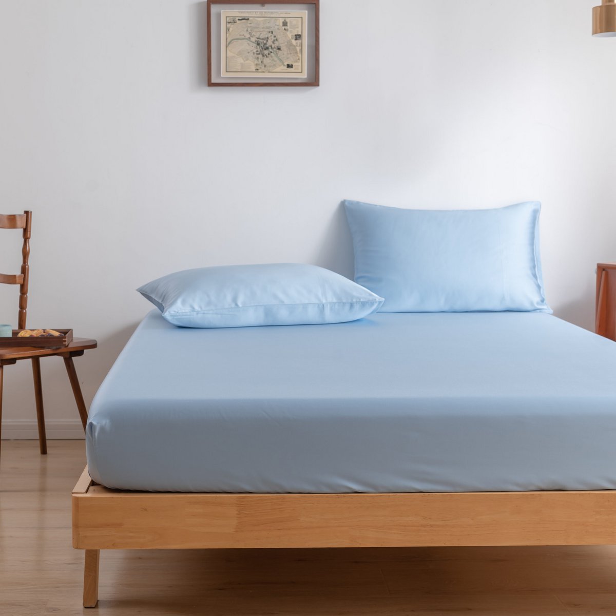 Lichtblauw bamboe Hoeslaken Premium - t/m 30cm - 400TC Tanboocel - Sky Blue