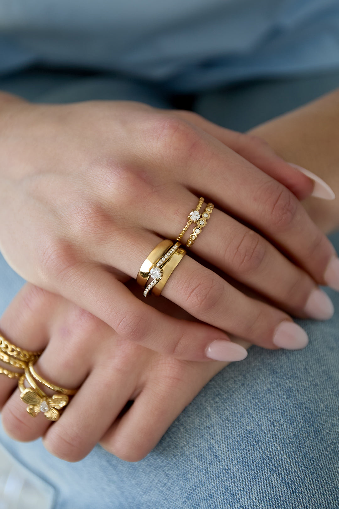Dubbele verstelbare ring met steentjes