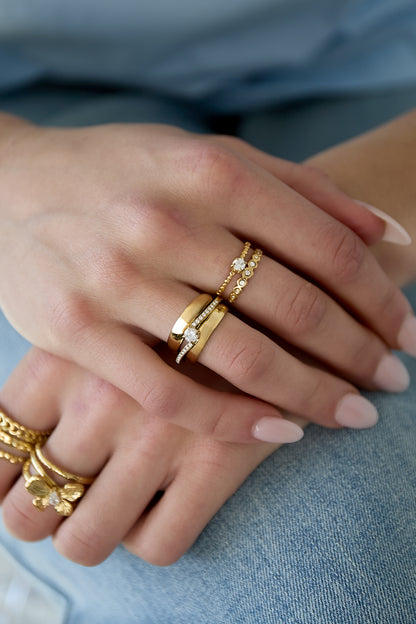 Dubbele verstelbare ring met steentjes