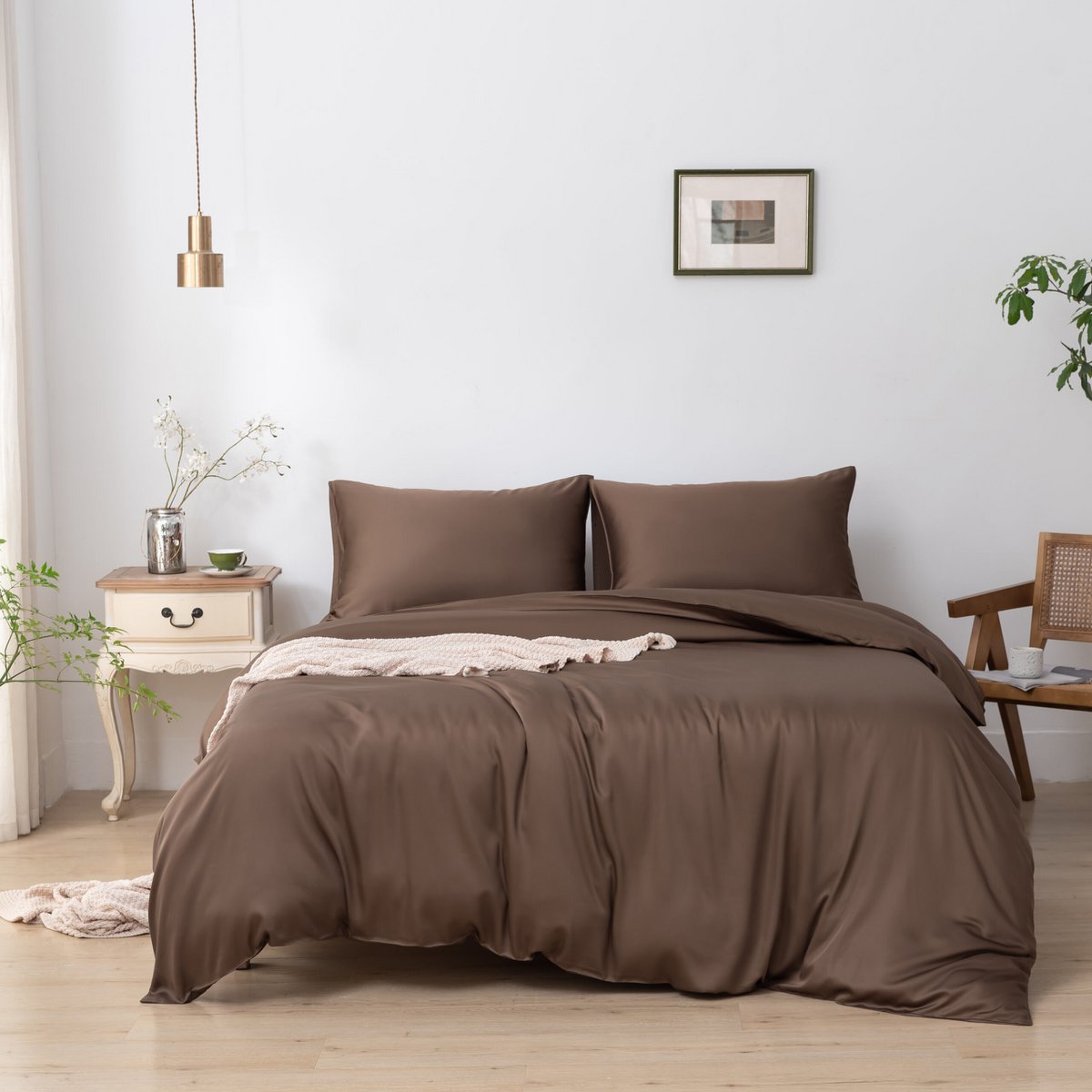Donkerbruin Bamboe Beddengoedset 1-persoons – 400TC Tanboocel - Coffee Brown