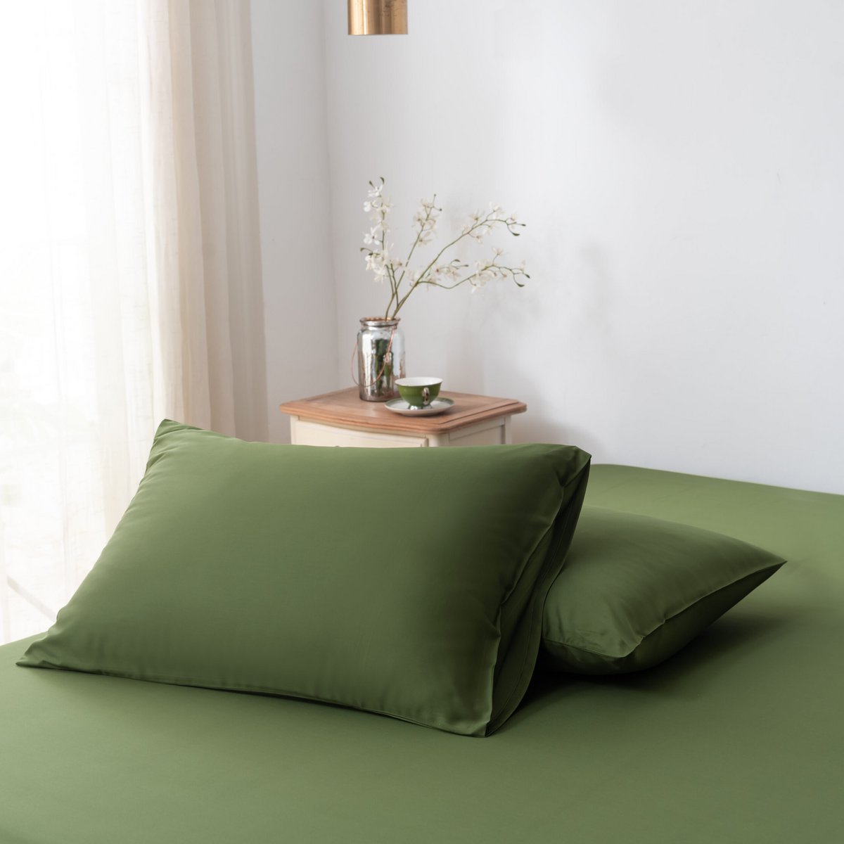Donkergroen Bamboe Beddengoedset 2-persoons – 400TC Tanboocel - Deep Moss