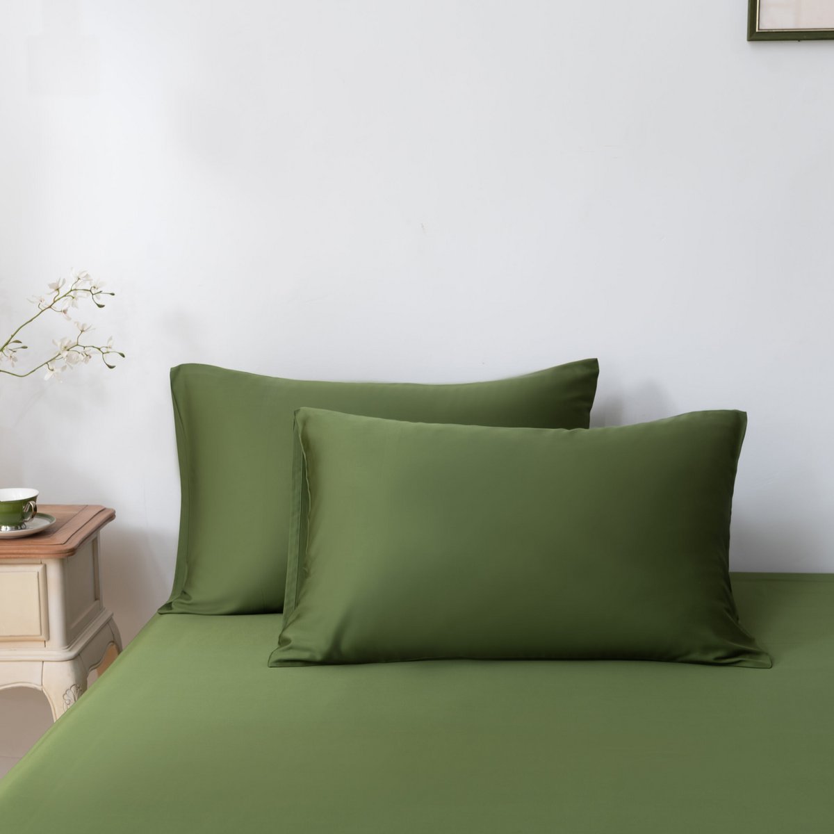 Donkergroene bamboe kussenslopen Premium - Deep Moss – Set van 2 – 400TC Tanboocel