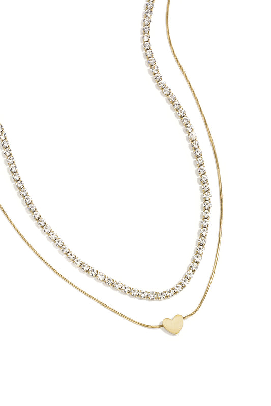 Dubbele ketting met minimalistisch hart en zirkonia