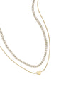 Dubbele ketting met minimalistisch hart en zirkonia