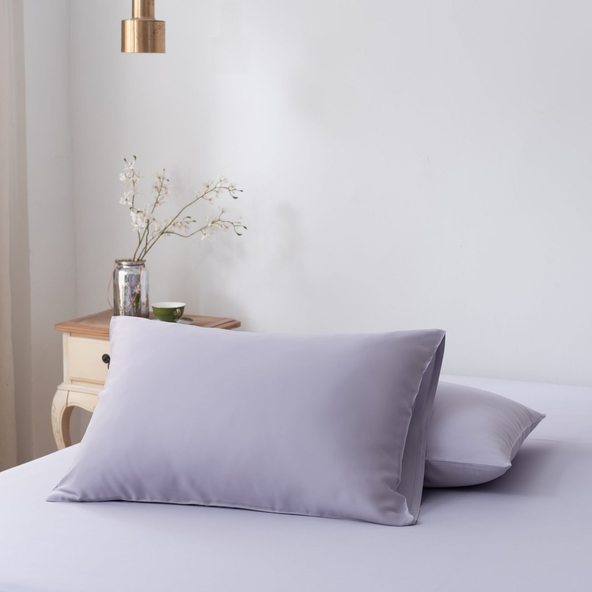 Lila bamboe kussenslopen - Lavender Mist – Set van 2 – 400TC Tanboocel
