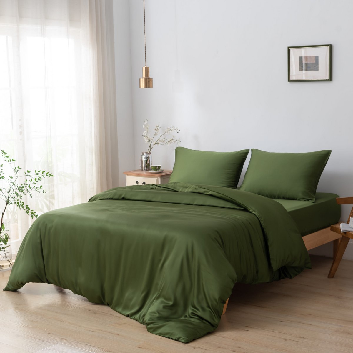 Donkergroen bamboe dekbedovertrek Premium - 400TC Tanboocel - 100% bamboe Deep Moss